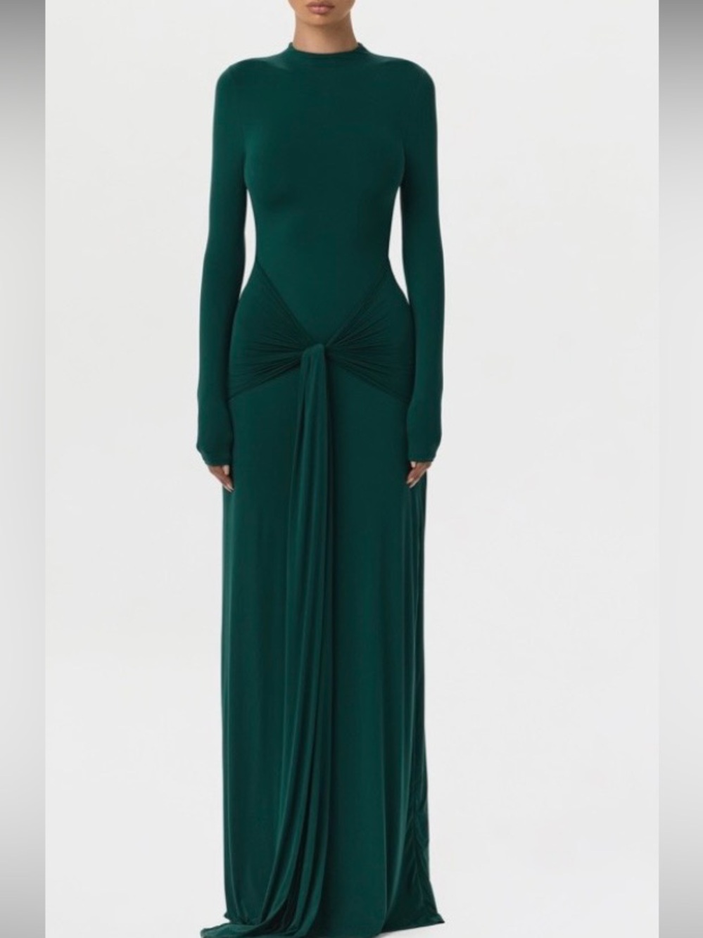 NAK Deep Emerald Long-Sleeve Knot-Front Maxi Dress